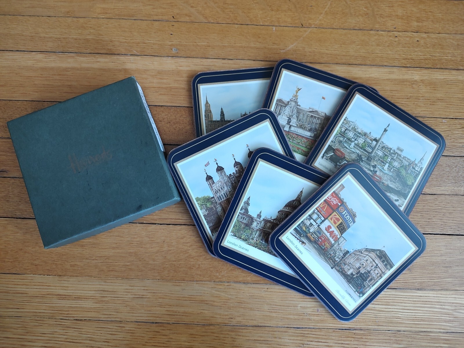 Vintage Scenes Of London Set Of 6 Drink Coasters : In Original Harrods Box