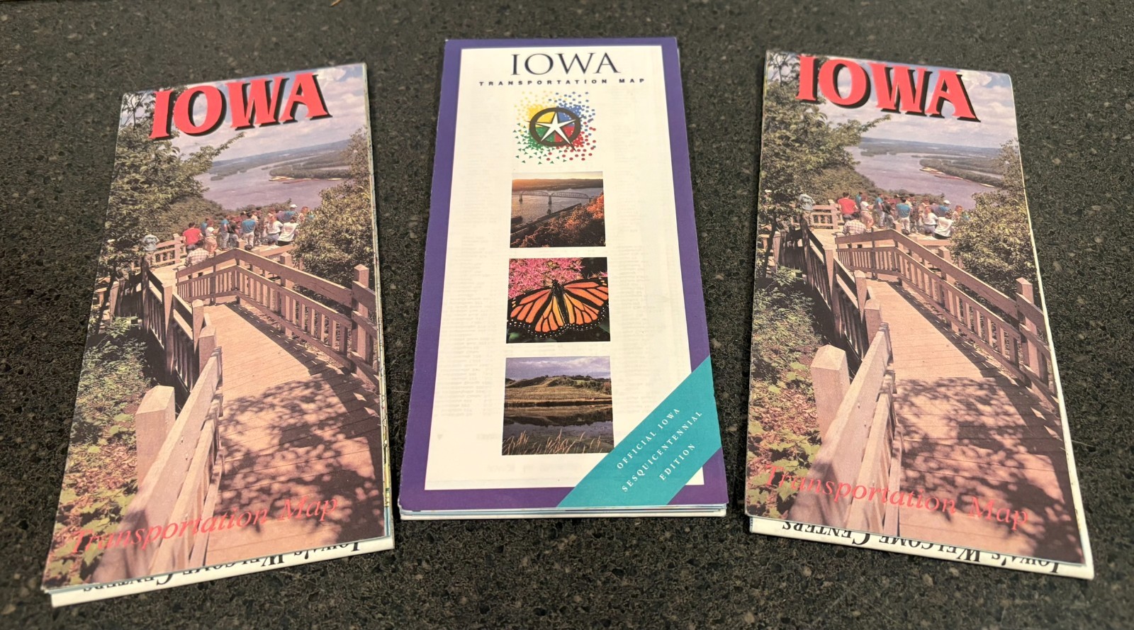 1995 (x2) & 1996 vintage Official State Issue Paper Road Maps Of Iowa