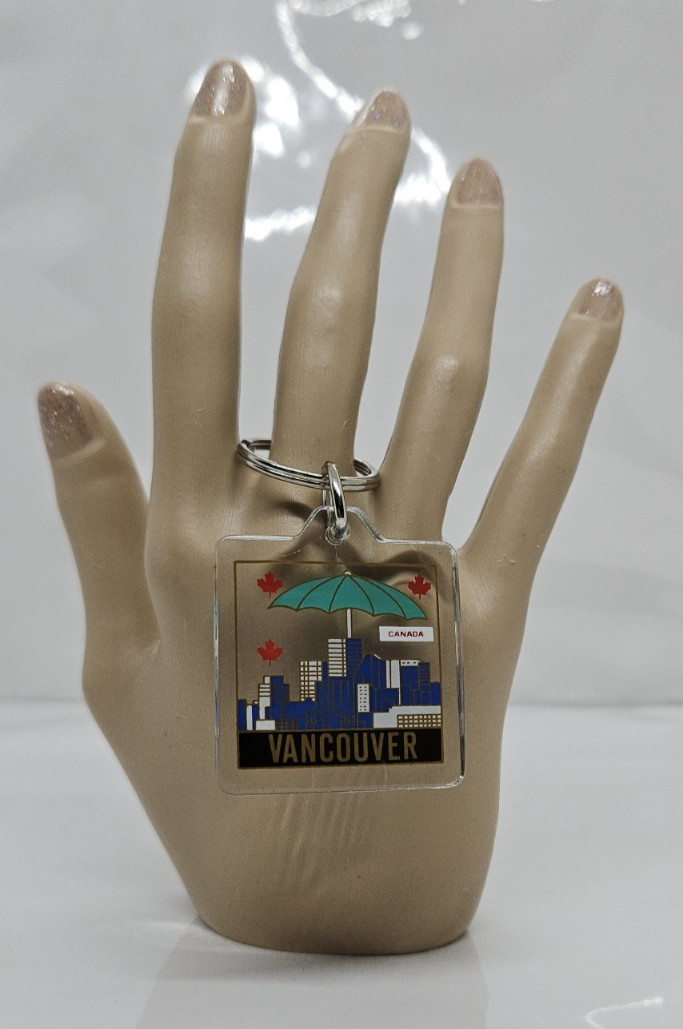 Lucite Vancouver Canada Multicolor Keychain Keyring Double Sided 2.5″
