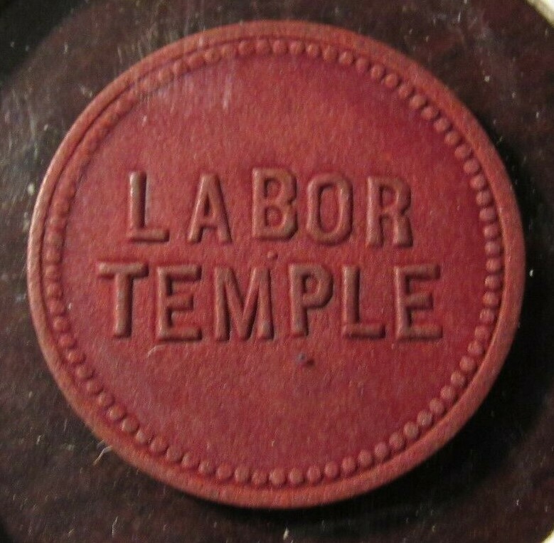 Very Old Labor Temple Lincoln, NE 2-1/2c Red Fibre Trade Token – Nebraska Nebr.