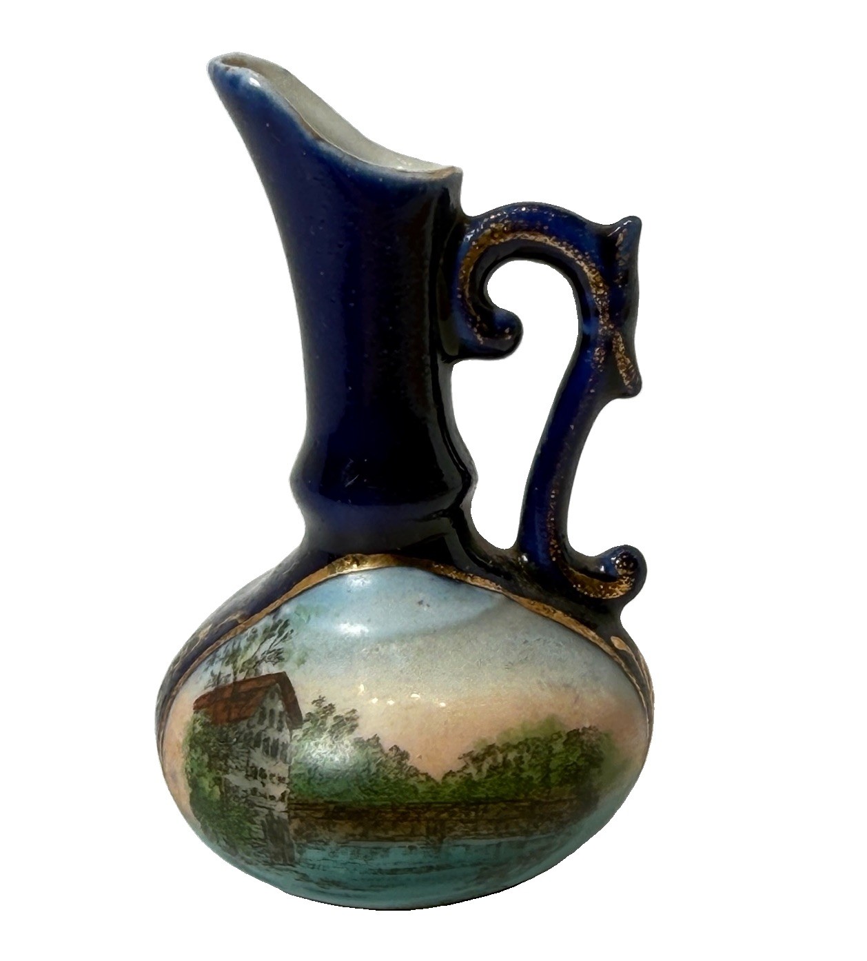 BLOOMINGBURG NY NEW YORK Souvenir OLD MILLS DAM Porcelain Cobalt Trinket