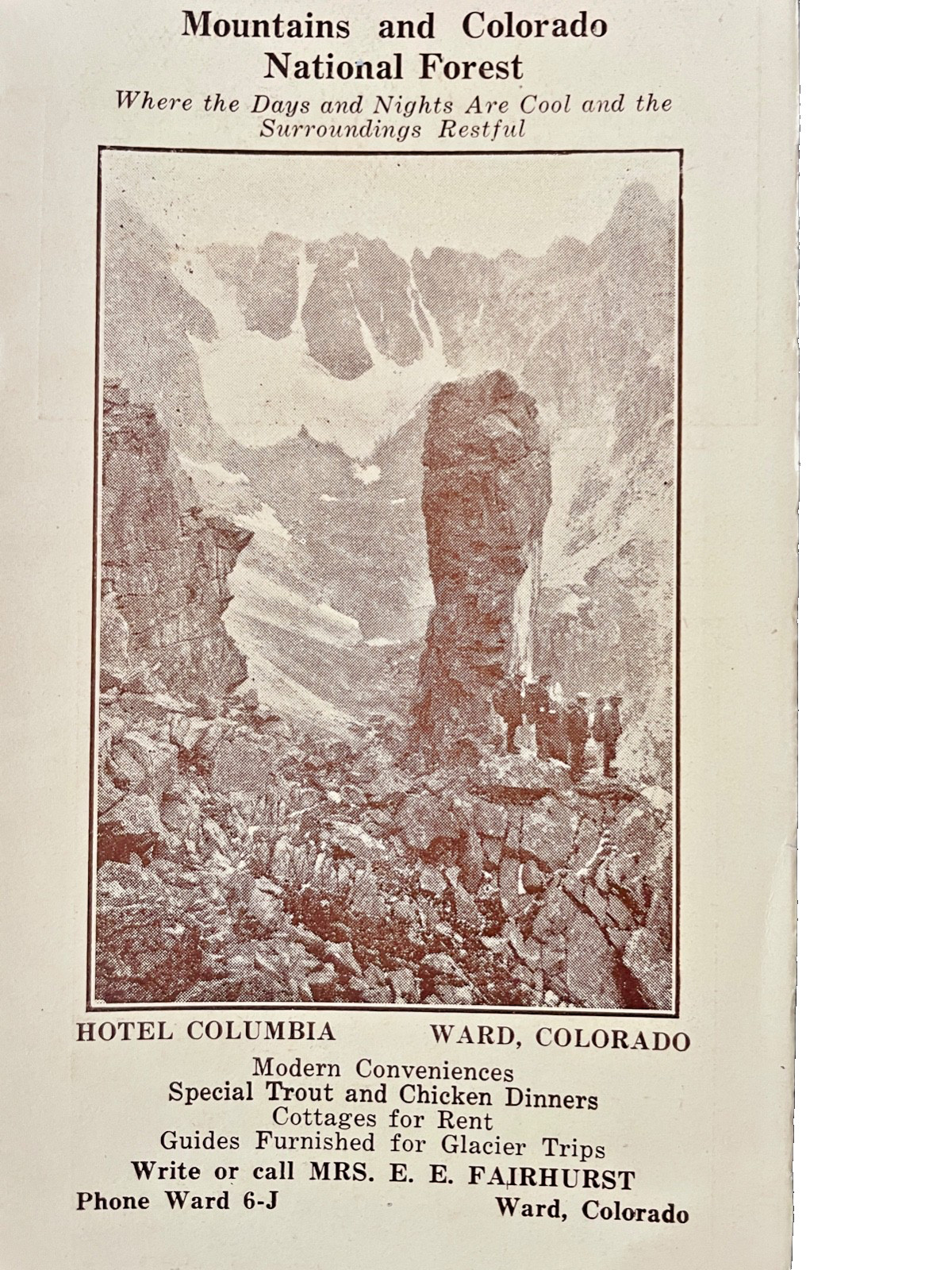 Rare Ward Colorado Folder/Ad For Hotel Columbia 1920s Original