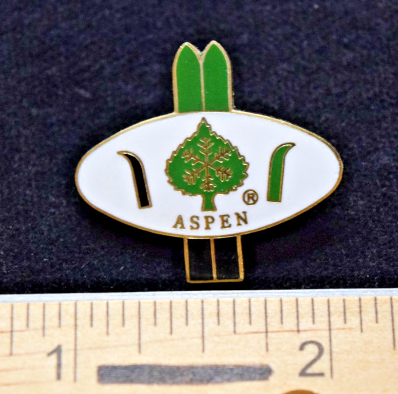 Aspen Ski Resort Area Colorado Green Black Skis Travel Souvenir Ski Lapel Pin