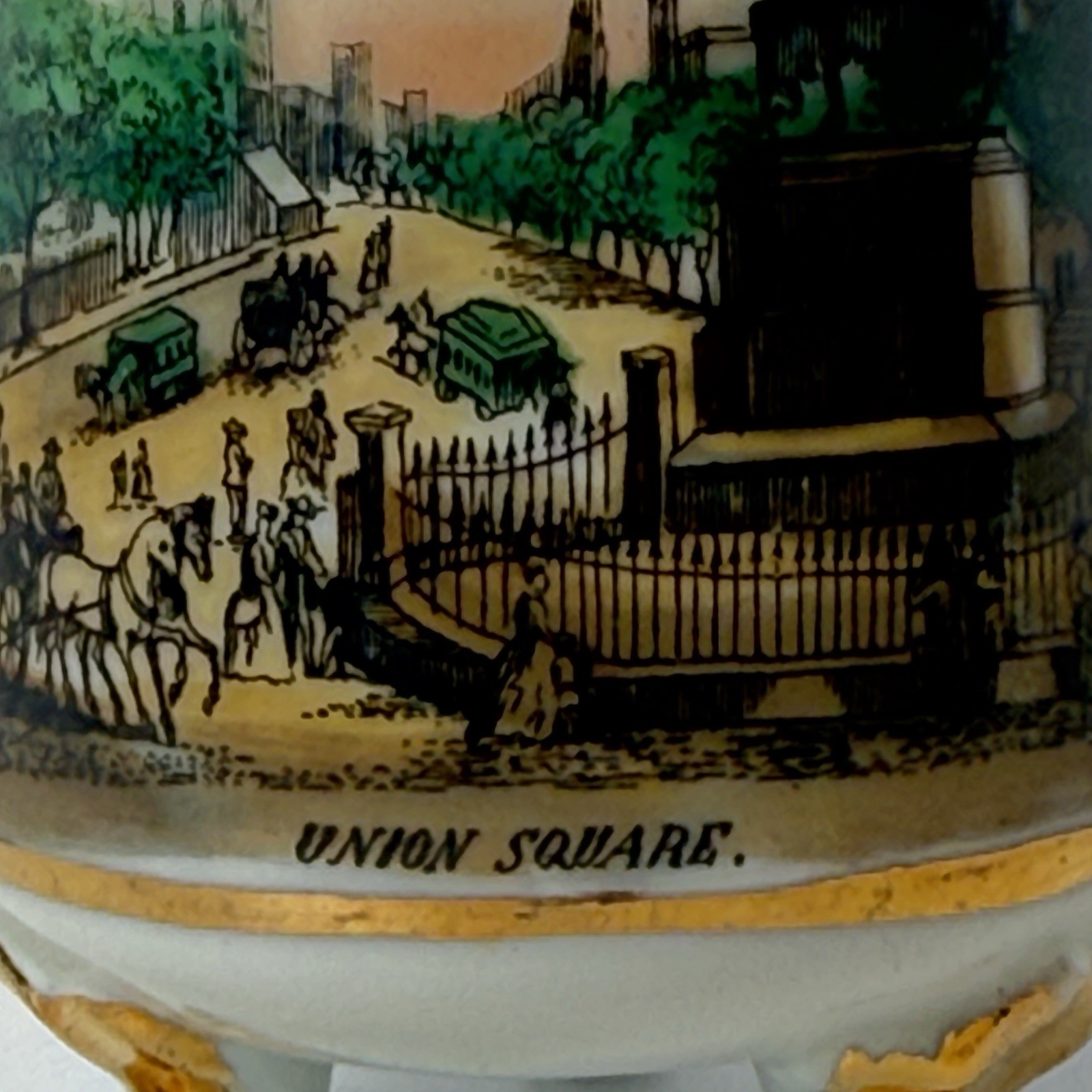 UNION SQUARE – NYC NY NEW YORK Souvenir ANTIQUE PAINTED Porcelain CUP Trinket