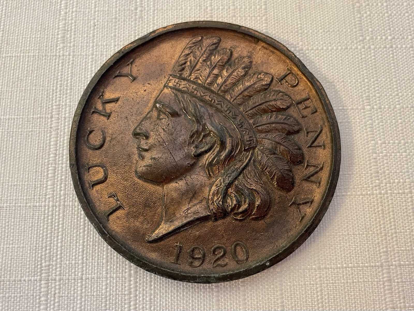 Antique 1920 Indian Head Lucky Penny Souvenir Chicago Illinois