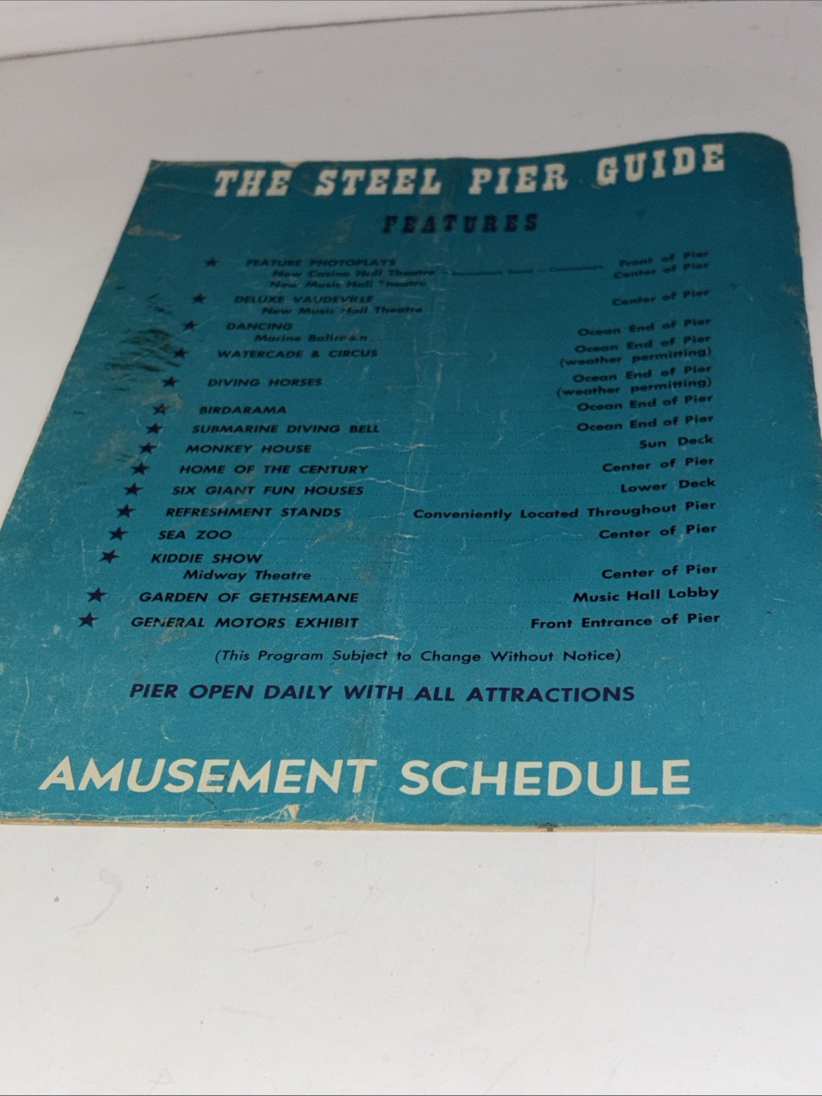 Atlantic City New Jersey 1956 Steel Pier Souvenir Program Guide Diving Horses