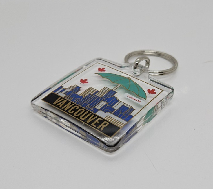 Lucite Vancouver Canada Multicolor Keychain Keyring Double Sided 2.5″