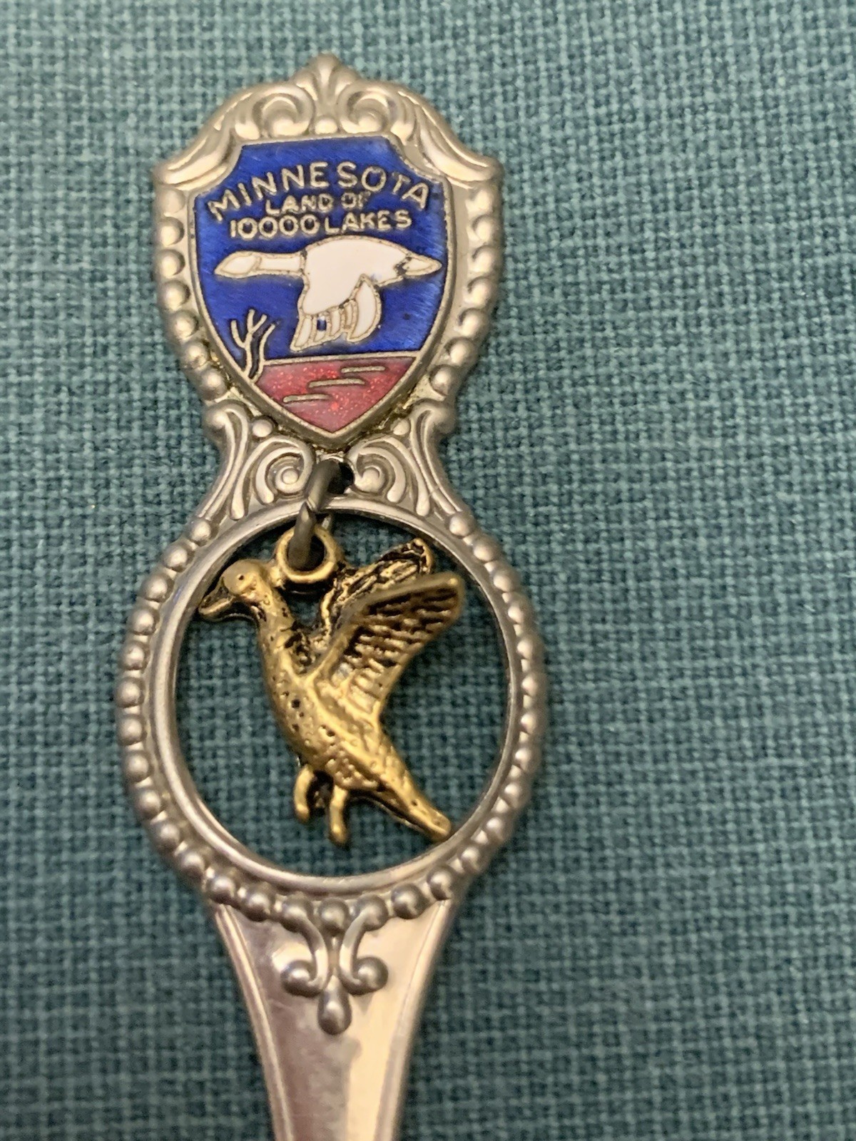 Minnesota Souvenir Spoon Land of 10,000 Lakes Red Lake Map Design Duck Charm
