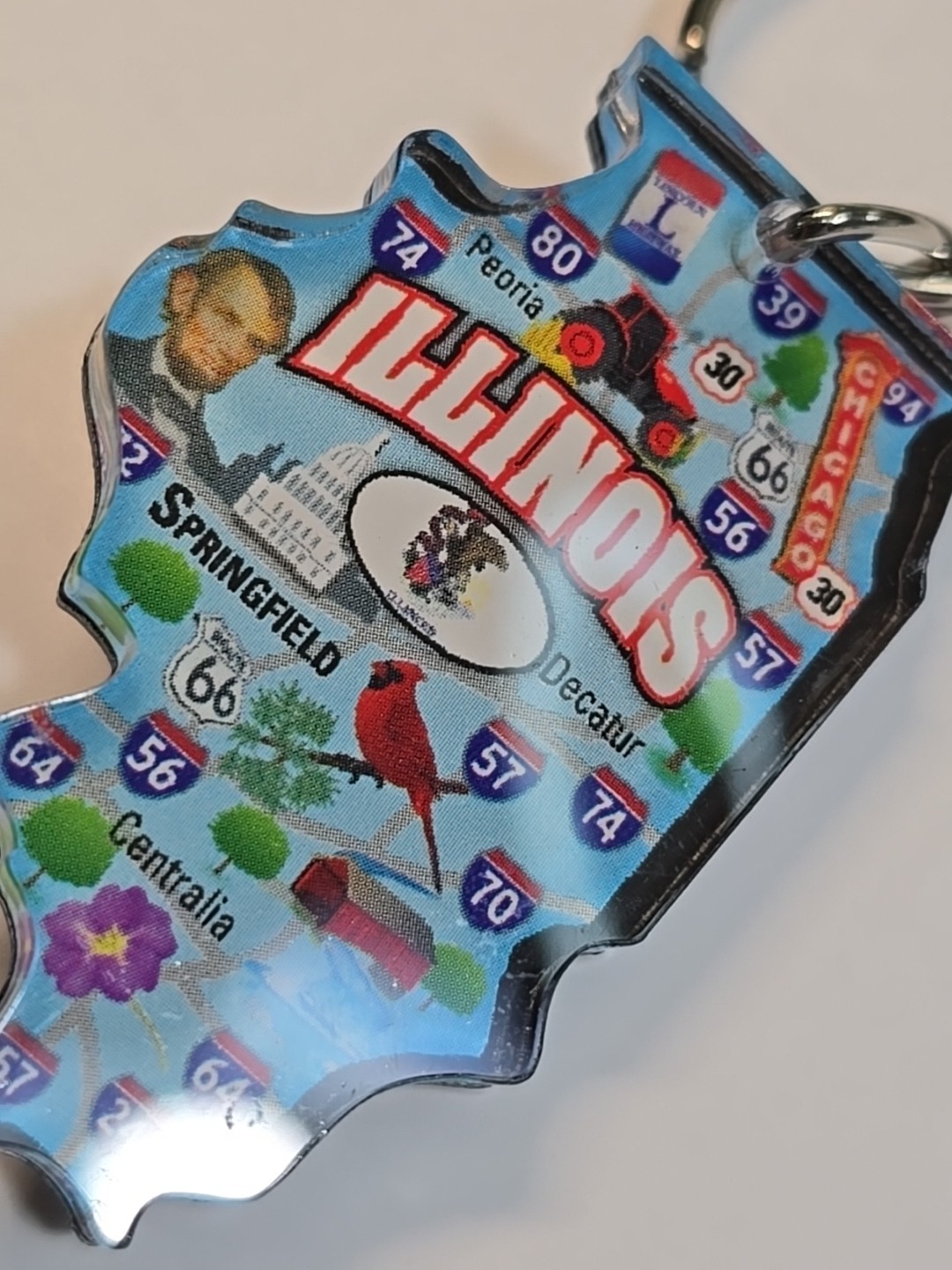 Illinois Travel Souvenir Keyring Key Ring Map Shape Acrylic