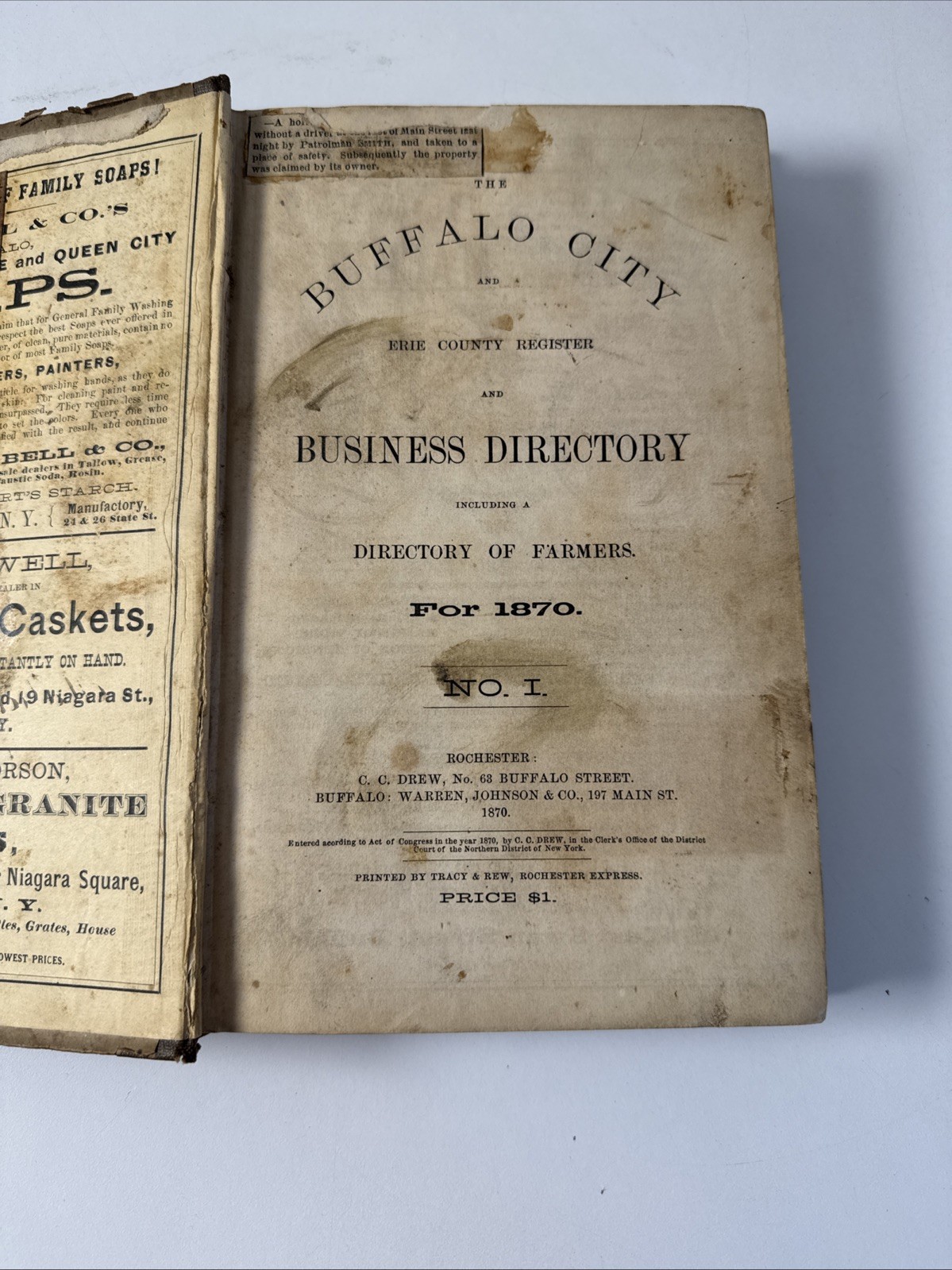 1870 Buffalo & Erie County, New York Directory – Local City History – Antique