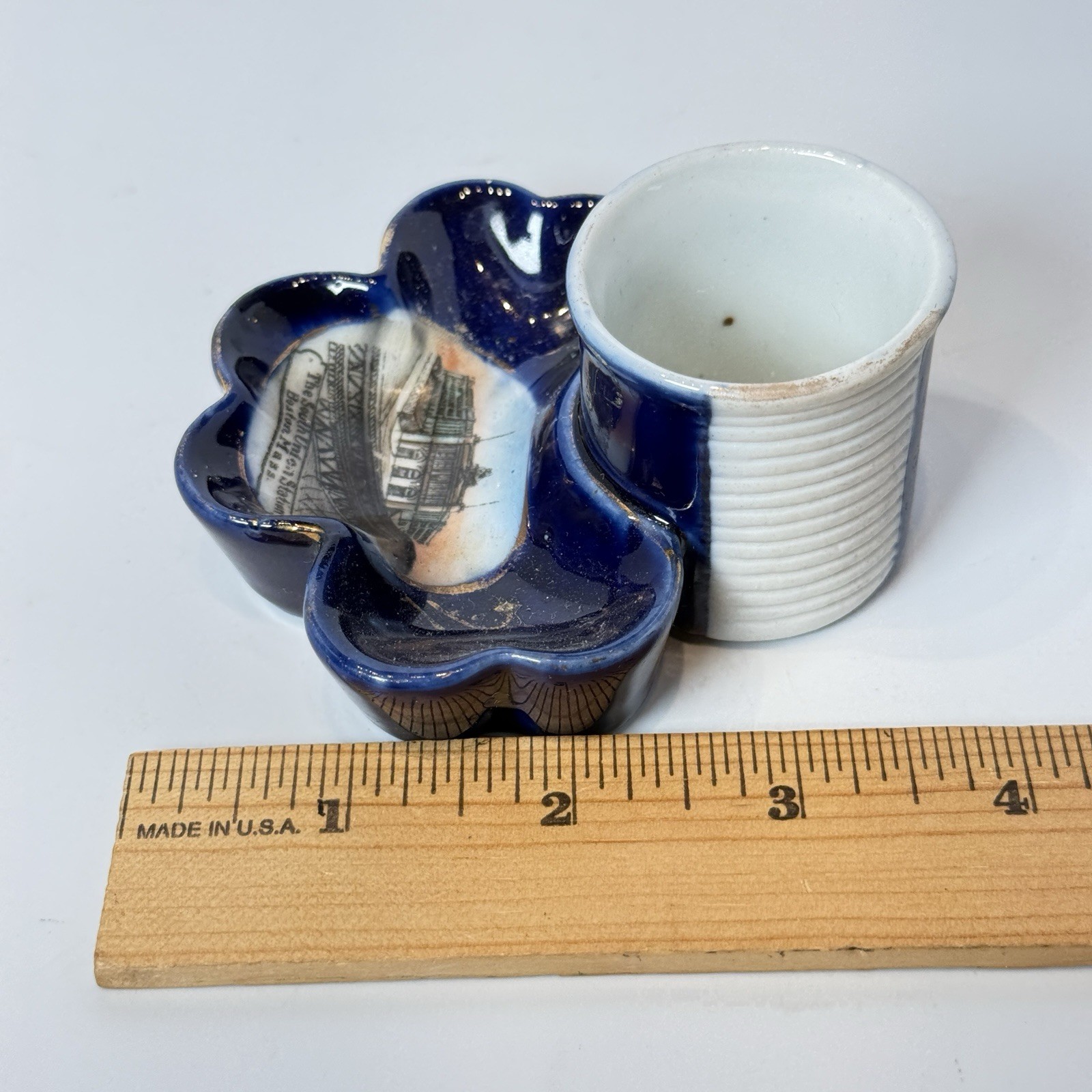 SOUTH UNION STATION BOSTON MA Massachusetts Souvenir Porcelain COBALT TRINKET