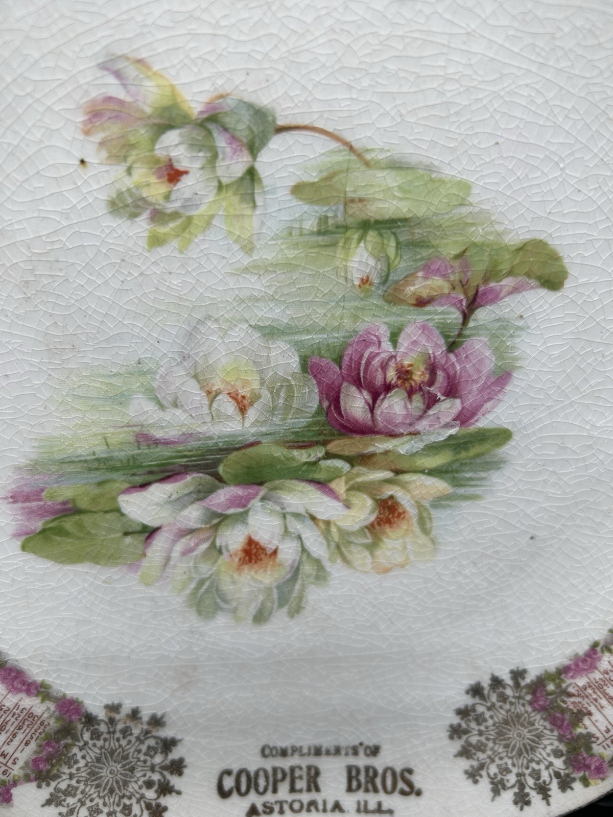 Antique 1911 12-Month Calendar Plate, Cooper Brothers Astoria, Illinois