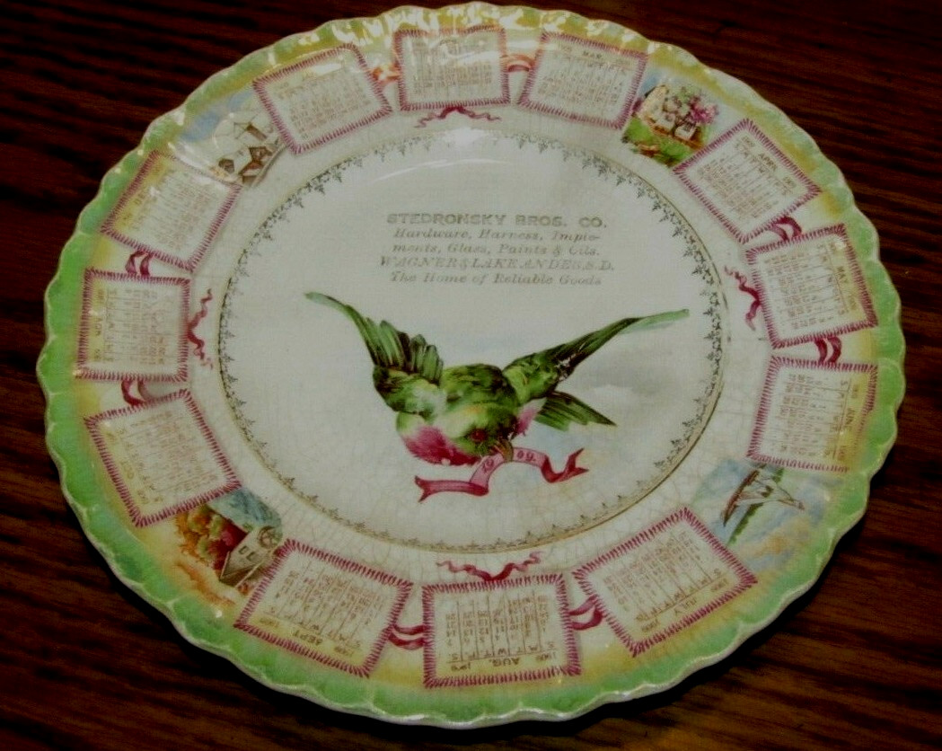 Advertising Calendar Plate 1909 Stedronsky Bros Wagner Lake Andes South Dakota