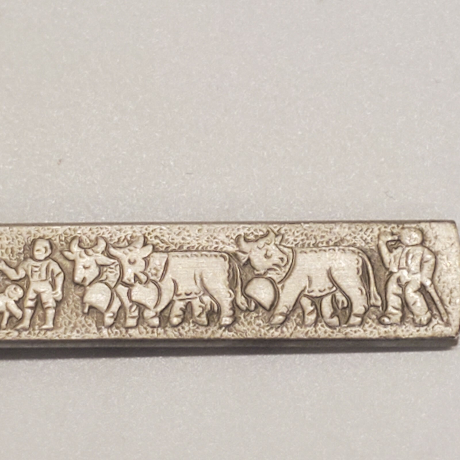 Pastoral Scene Souvenir Spoon Pewter Stainless Steel Herding Goats Cows VGUC