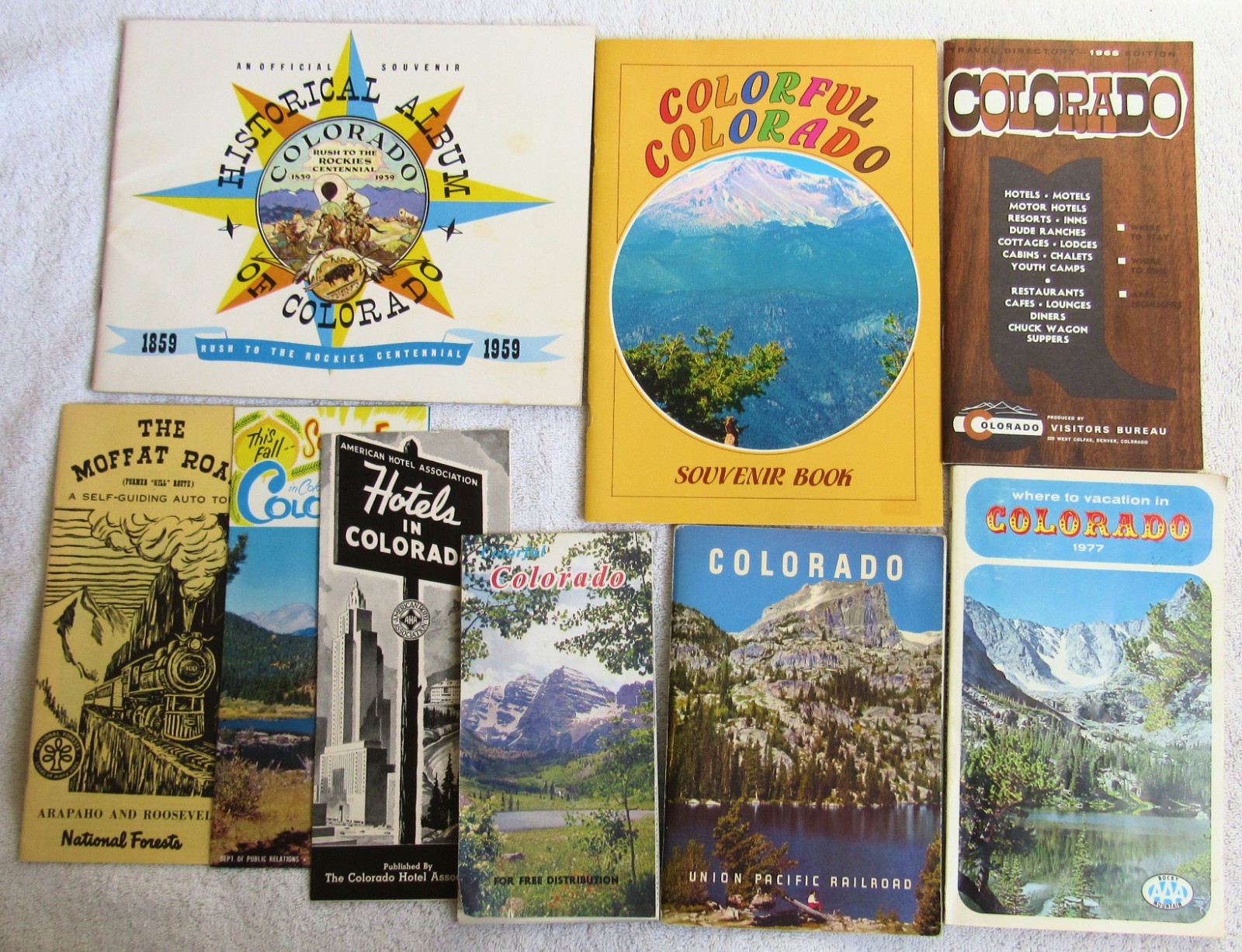 9 Colorado Souvenir Travel Guide Books Hotels Sites Food Maps 1959 Centennial
