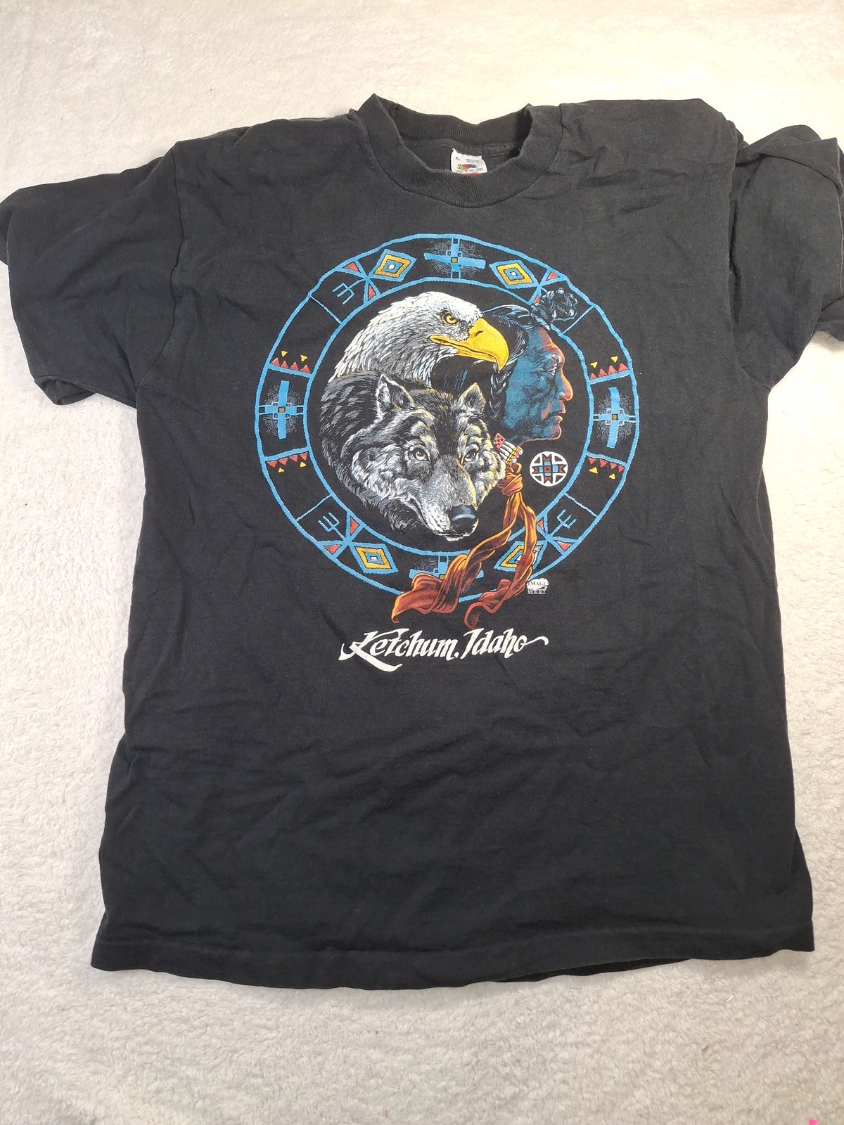 VTG Ketchum Idaho XL T-Shirt Native American Eagle Wolf Souvenir Tee SingleStich