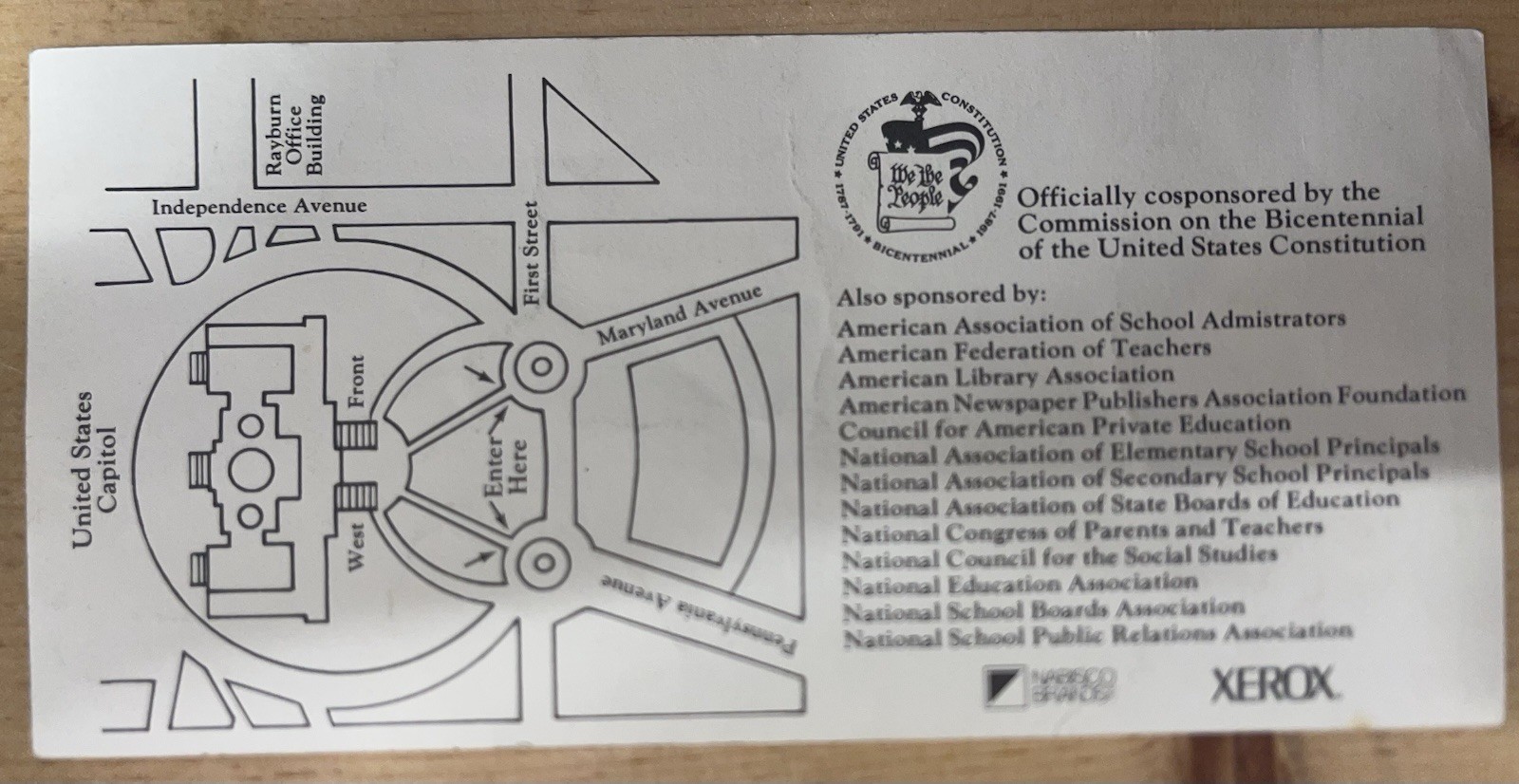 U.S. Constitution Bicentennial White House Celebration Pass Washington DC 1987