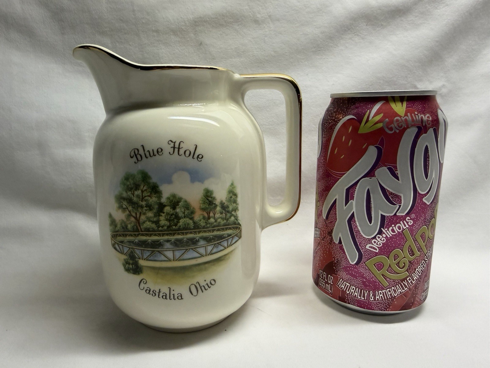 1950’s Blue Hole Castalia Ohio Near Sandusky Rare HTF Large Souvenir Pitcher