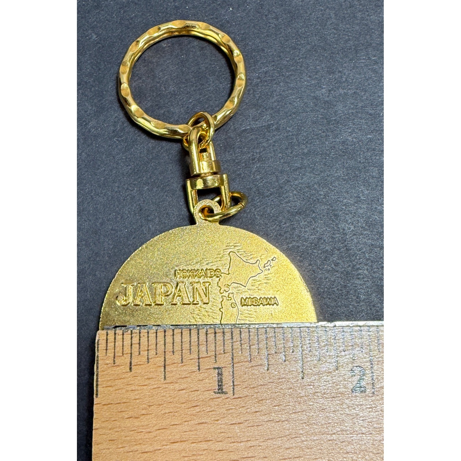 Unbranded Japan Souvenir Keychain Gold Blue Enamel Mt Fuji Map Vintage