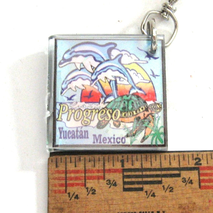 Progreso Souvenir Keychain Dolphins Yucatan Mexico Multicolor Iridescent New