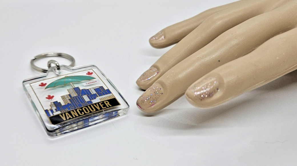 Lucite Vancouver Canada Multicolor Keychain Keyring Double Sided 2.5″