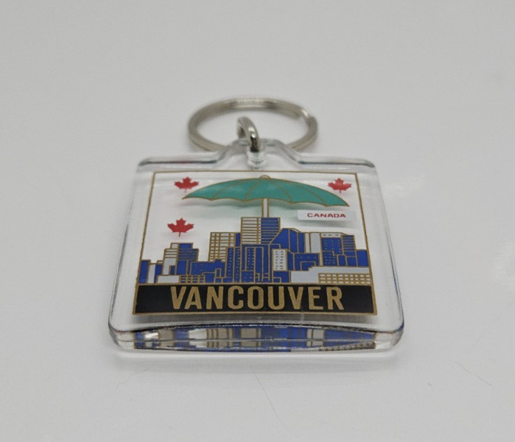 Lucite Vancouver Canada Multicolor Keychain Keyring Double Sided 2.5″