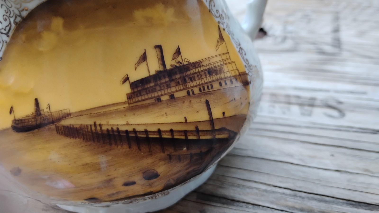 2 1800’s Block Island RI Souvenirs Steamboats Ocean House Austria Sugar Creamer