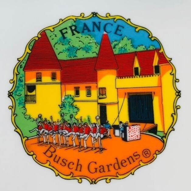 Vintage Bush Gardens France Tourist Plate Collector Gold Accent