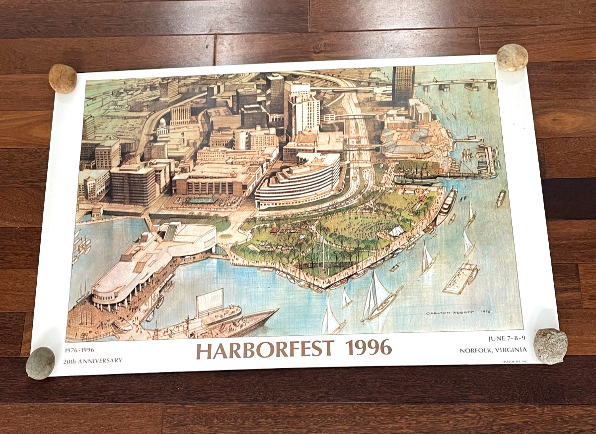NORFOLK, VA 1996 VINTAGE HARBORFEST 20th ANNIVERSARY POSTER 34″ X 24″