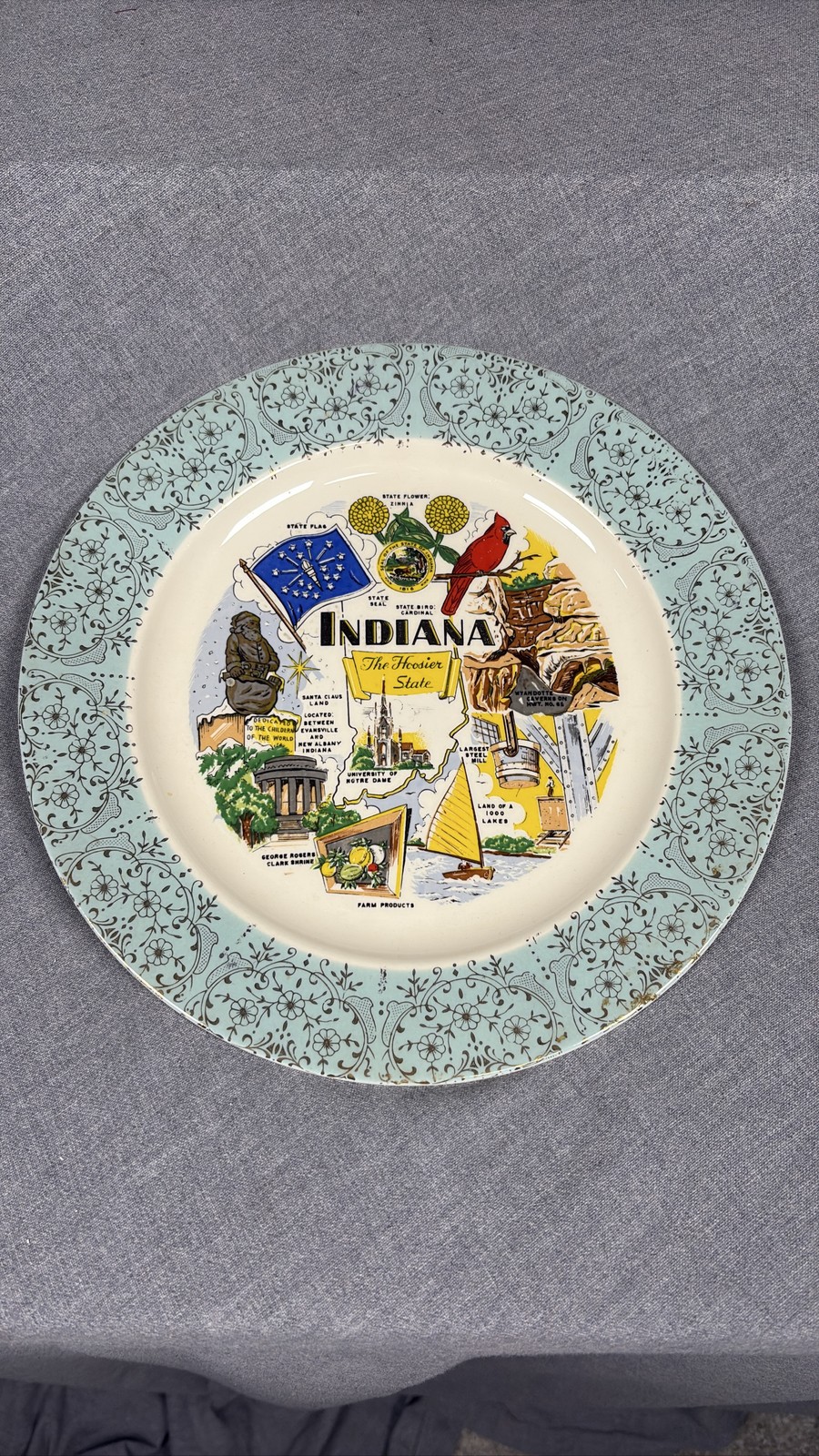 Vintage Indiana The Hoosier State Souvenir Plate Landmarks Ceramic