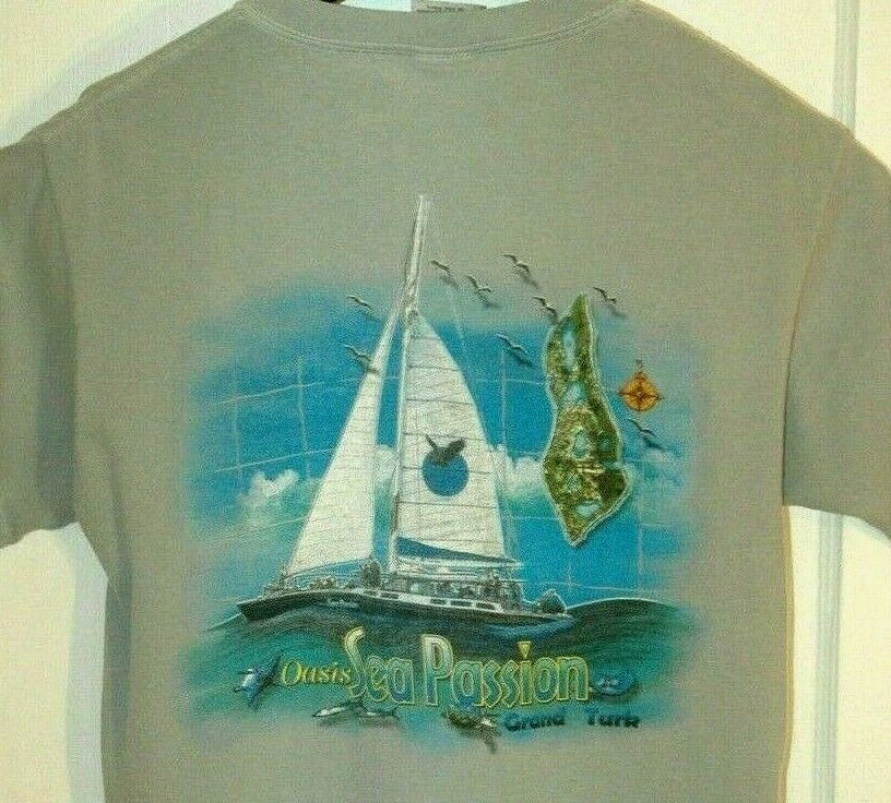 Vtg OASIS DIVERS GRAND TURK T Shirt 2 SIDED TEE Turks & Caicos Island OCEAN DIVE