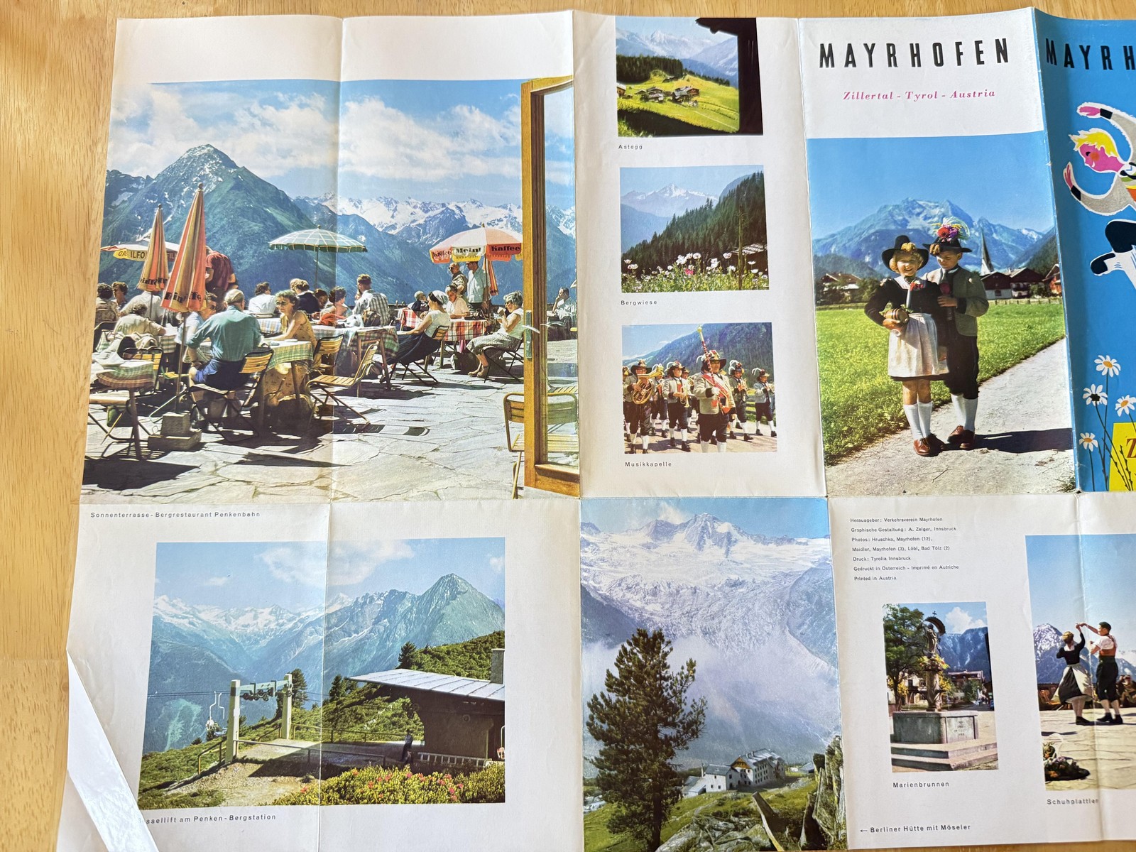 Vintage Mayrhofen Zillertal Tyrol Austria Fold-Out Travel Brochure Map Tourist