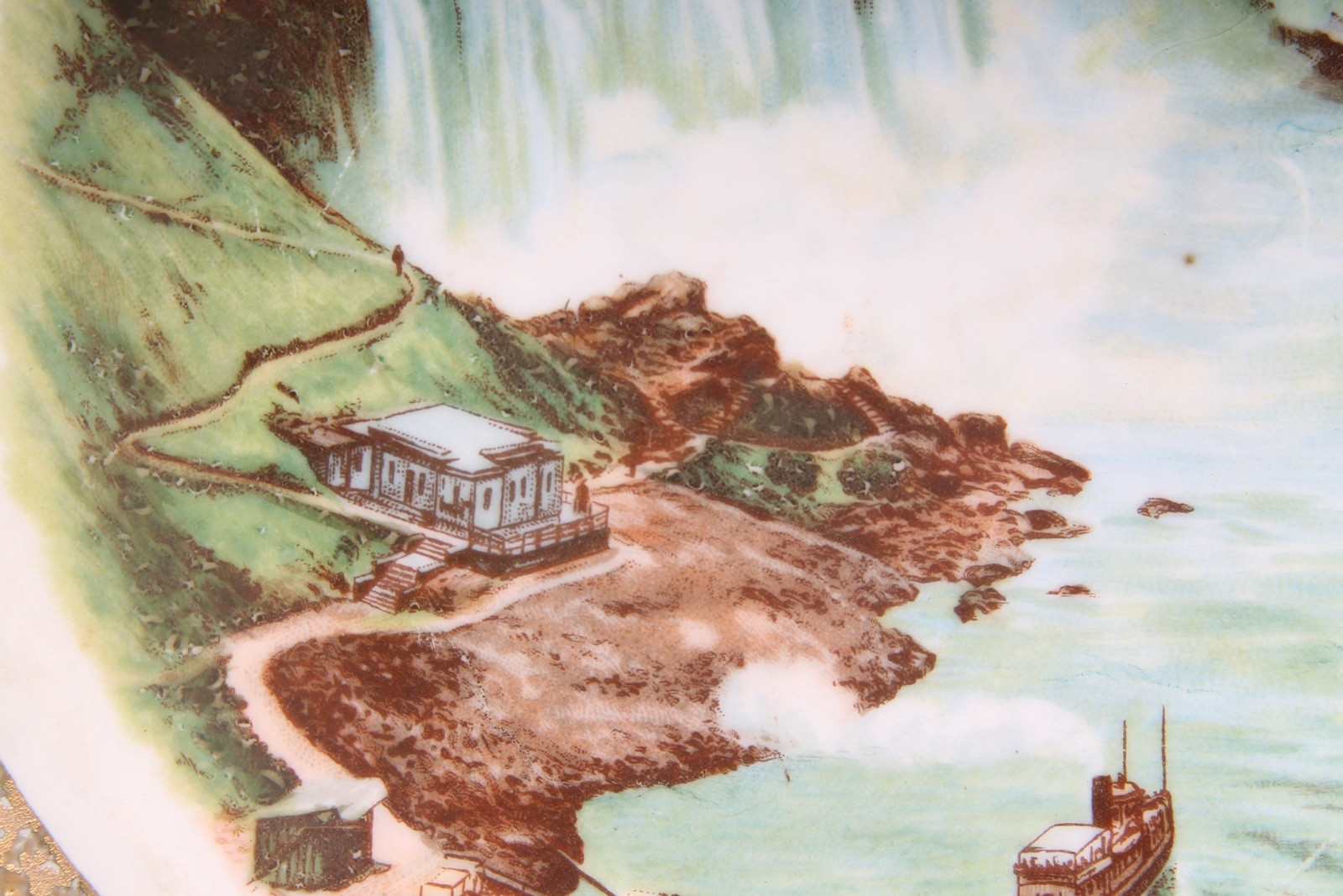 Niagara Falls Blue Gold Porcelain Antique Souvenir Plate Cobalt General View