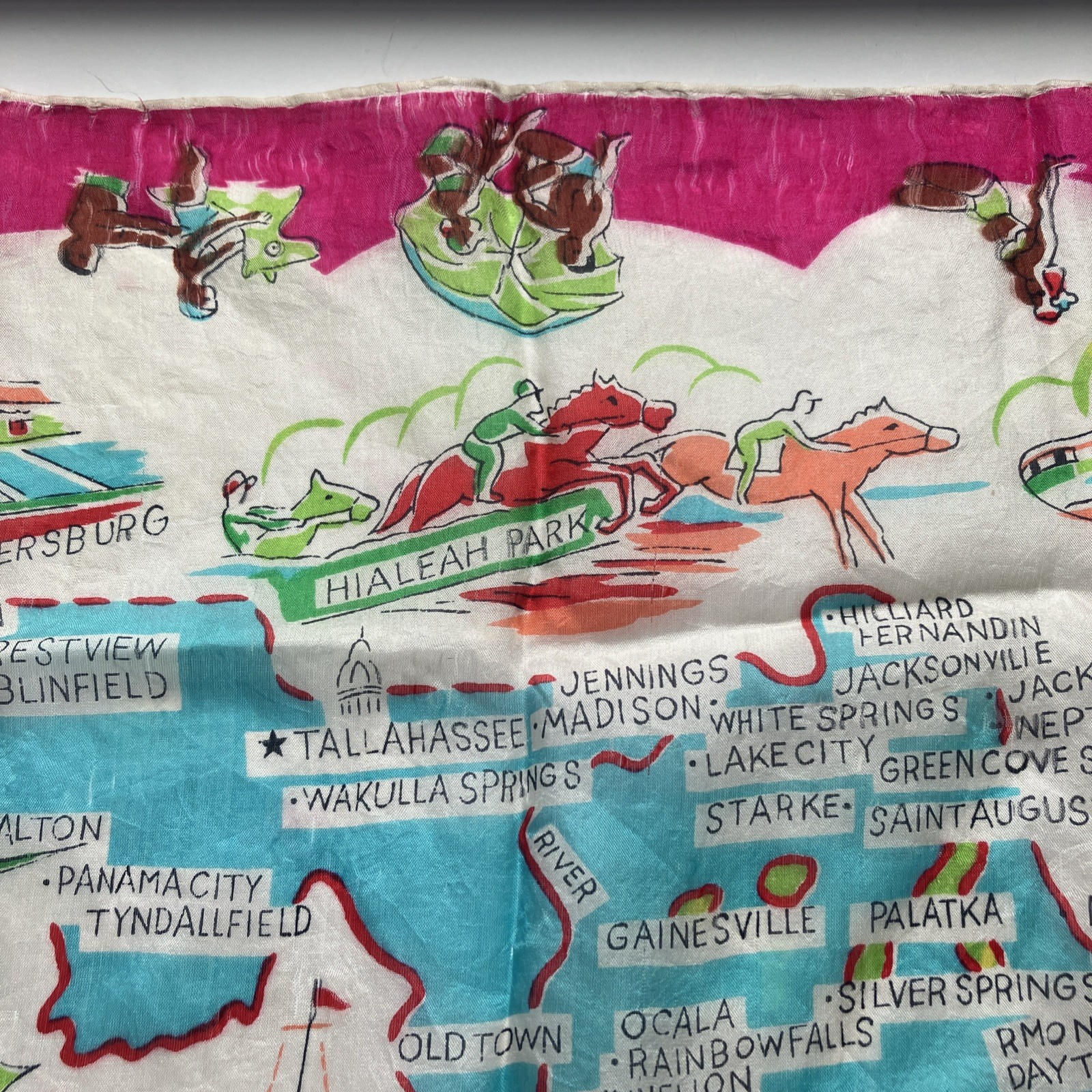 Vintage FLORIDA Map Souvenir Sheer Pink Scarf Hair wrap bandana flamingos