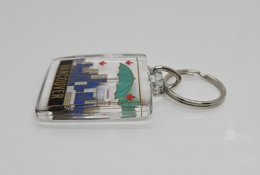 Lucite Vancouver Canada Multicolor Keychain Keyring Double Sided 2.5″