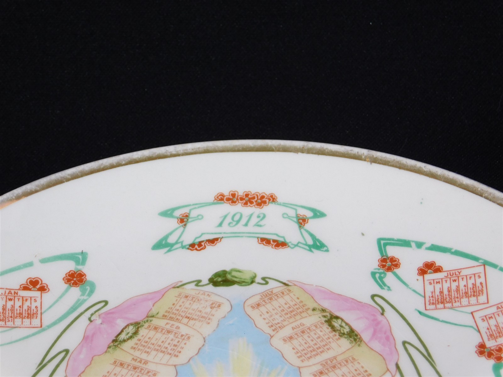 Antique 1911 1912 W. A Jewell Prairie City IL Calendar Souvenir Plate 8.5″