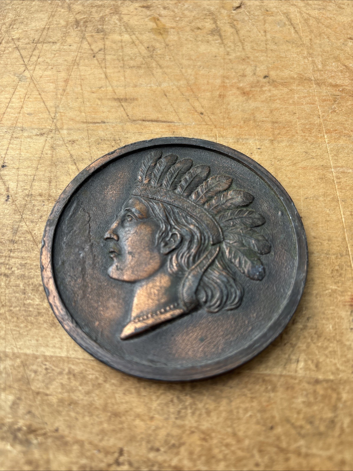 Vintage 3” Large Copper Indian Head Souvenir Penny- The Alamo San Antonio TX