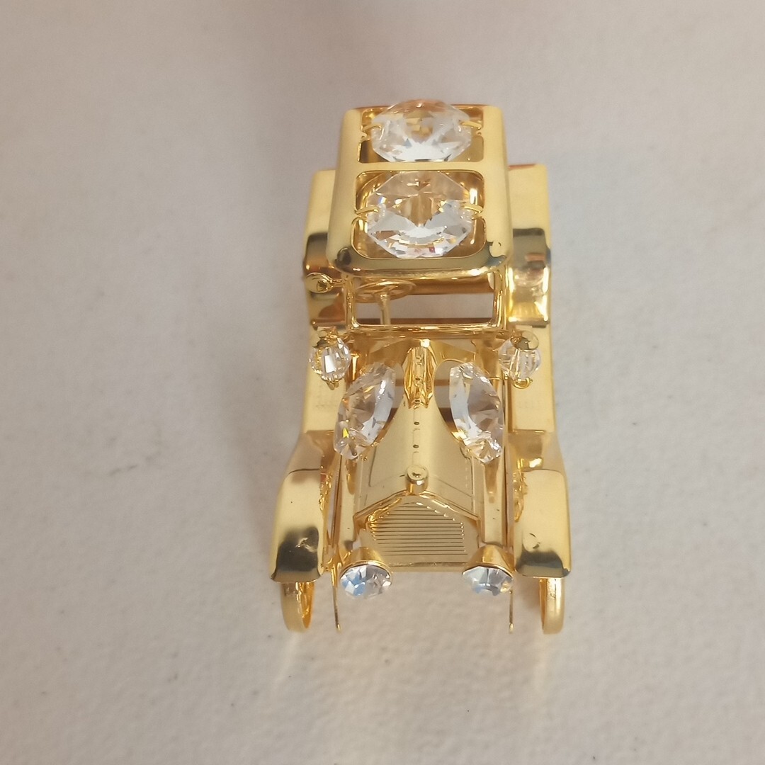 Vtg Ford Model T Car Rolling Miniature w/Swarovski Crystals 24k Gold plated EUC