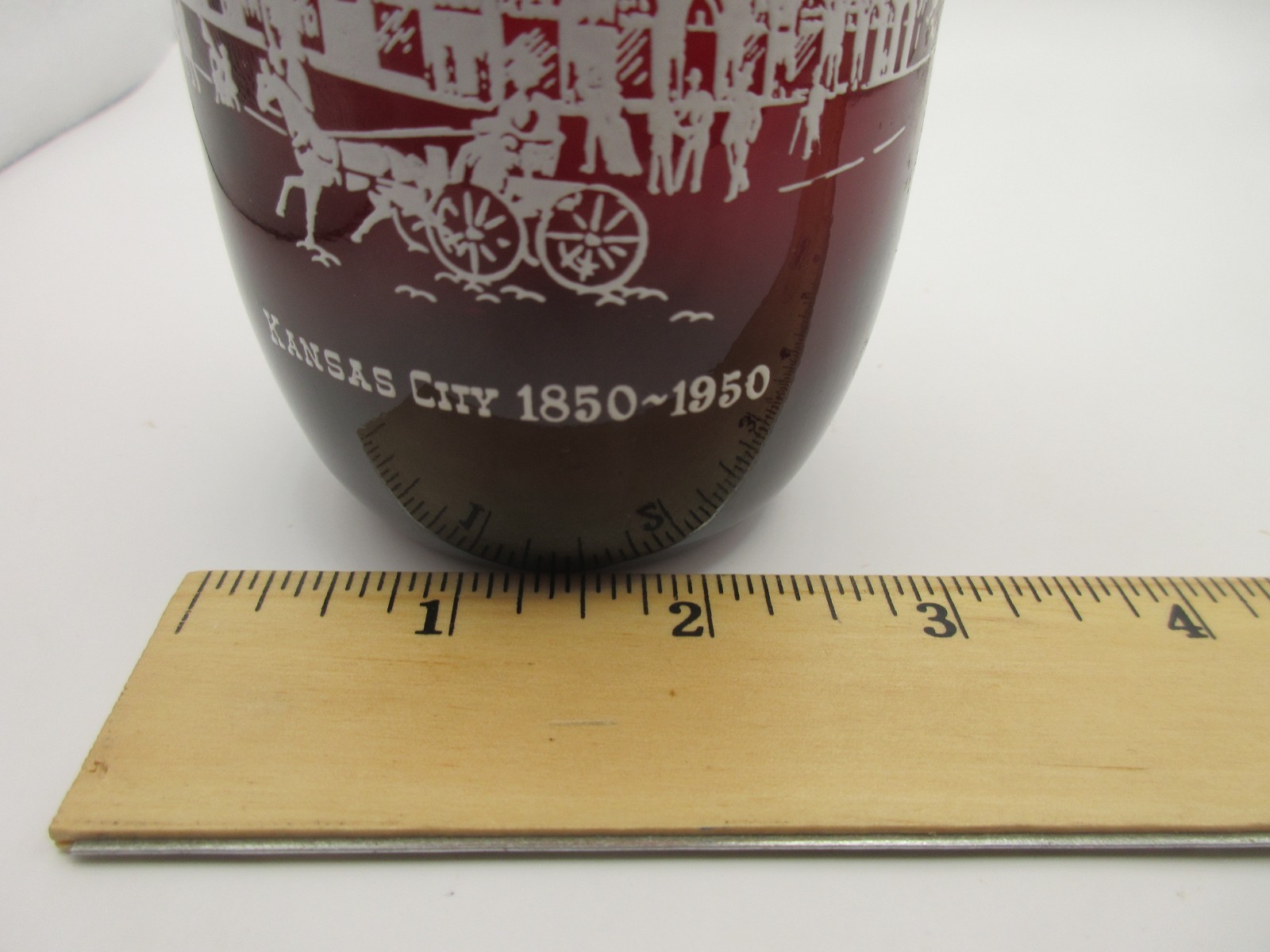 Vtg Ruby Red Glass Tumbler Conventional Hall Kansas City MO 1850-1950 Historical