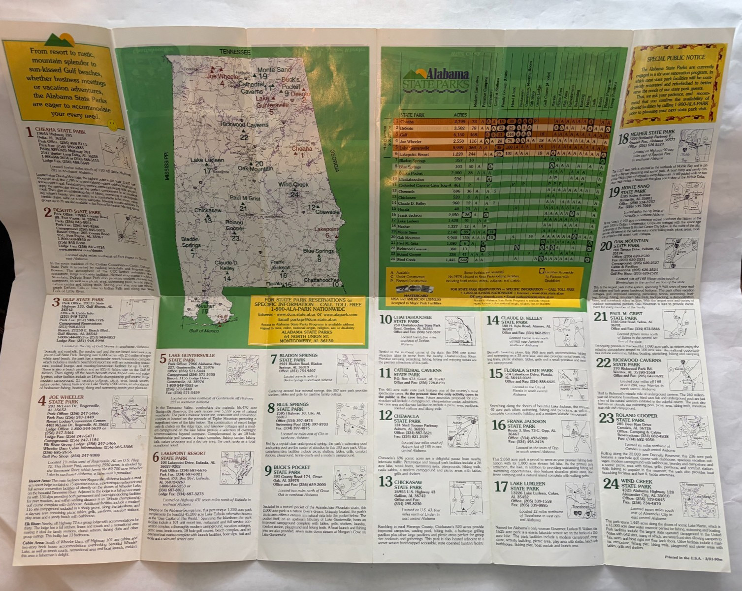 2001 Alabama State Parks Map Guide Foldout Brochure Camping Travel Vacation