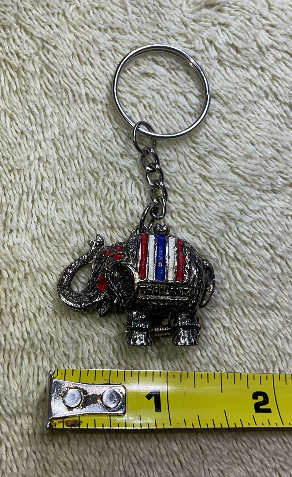 Thailand Souvenir Elephant Keychain Silver, Metal, Secret Compartment 1.5”x1.2”
