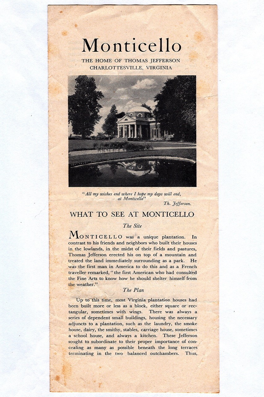 Vintage 1950s Jefferson MONTICELLO Charlottesville VIRGINIA Souvenir Pamphlet!
