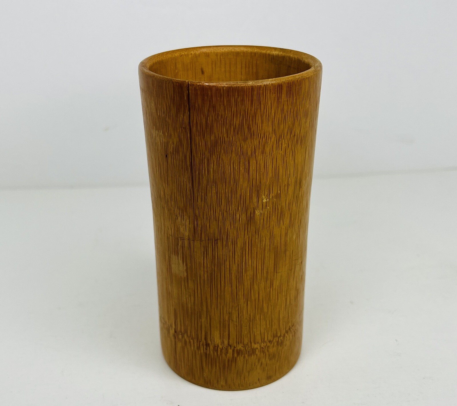 Vtg Bamboo Wood Cup Aruba, N.A. Windmill Tiki Bar Utensil Pen Holder 5.5″Tall