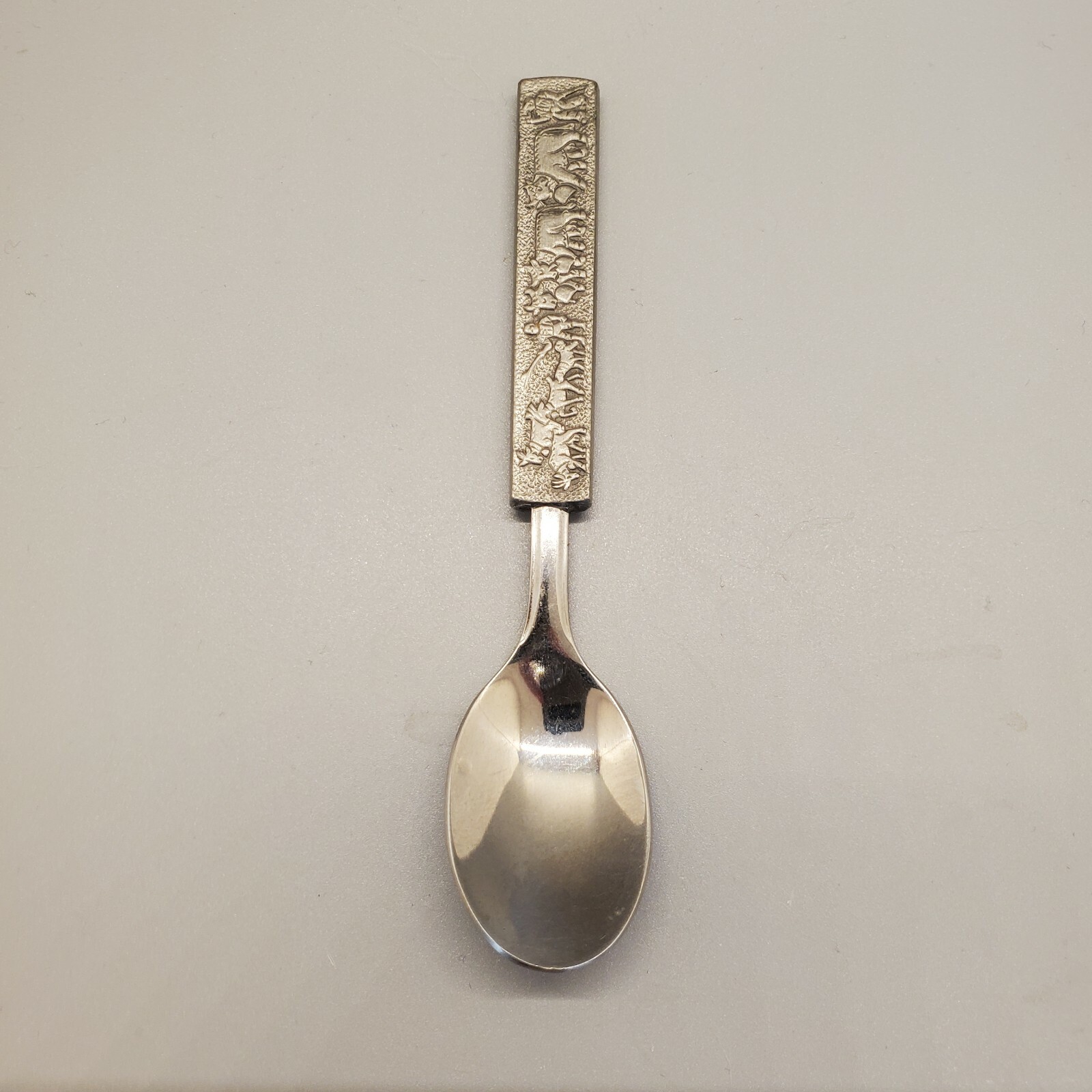 Pastoral Scene Souvenir Spoon Pewter Stainless Steel Herding Goats Cows VGUC