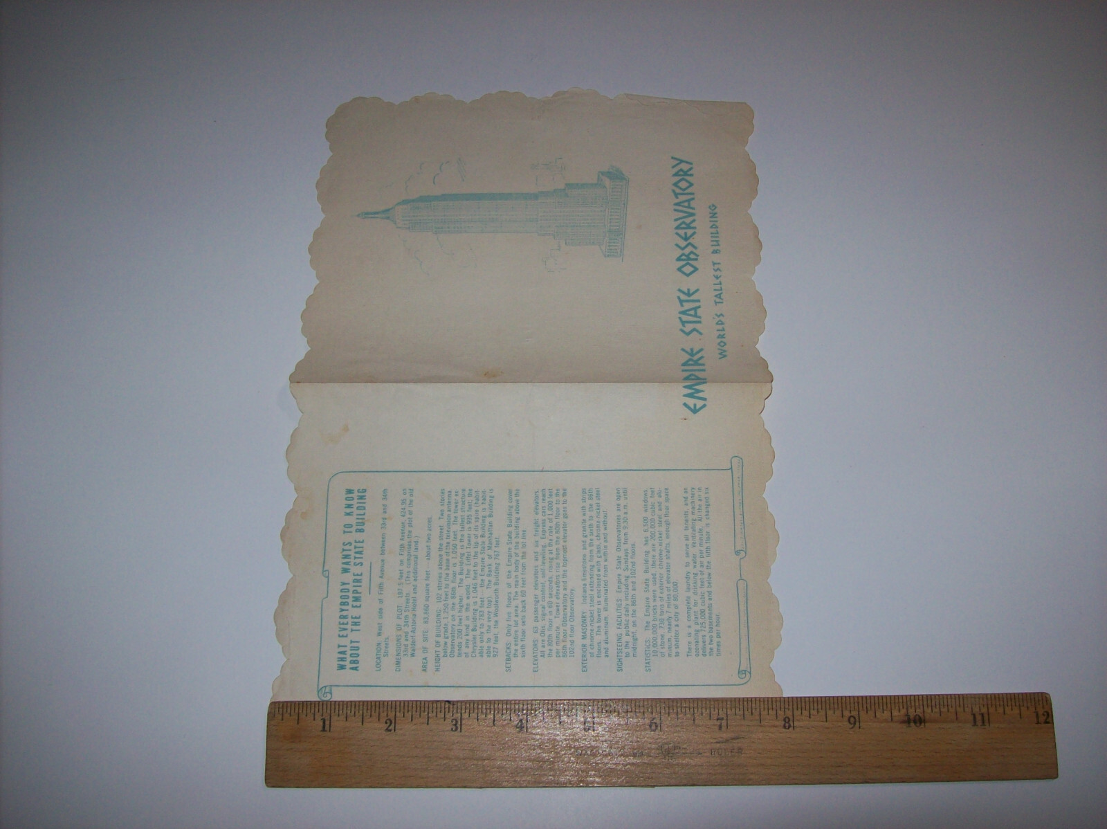 Original Vintage EMPIRE STATE BUILDING OBSERVATORY Souvenir Placemat, x