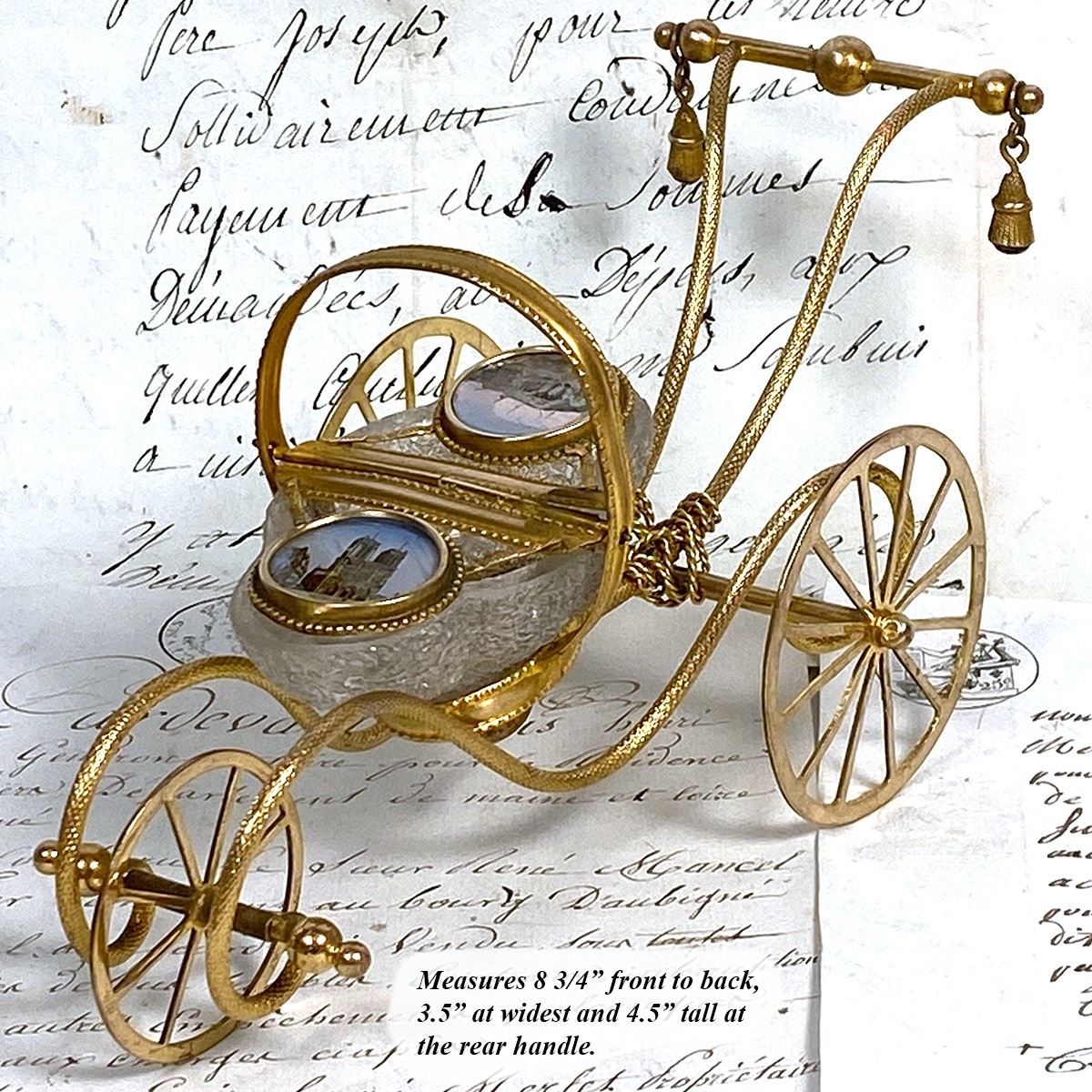 RARE 9″ Palais Royal Carriage Box, Jewelry Casket, Grand Tour Eglomise, Opaline