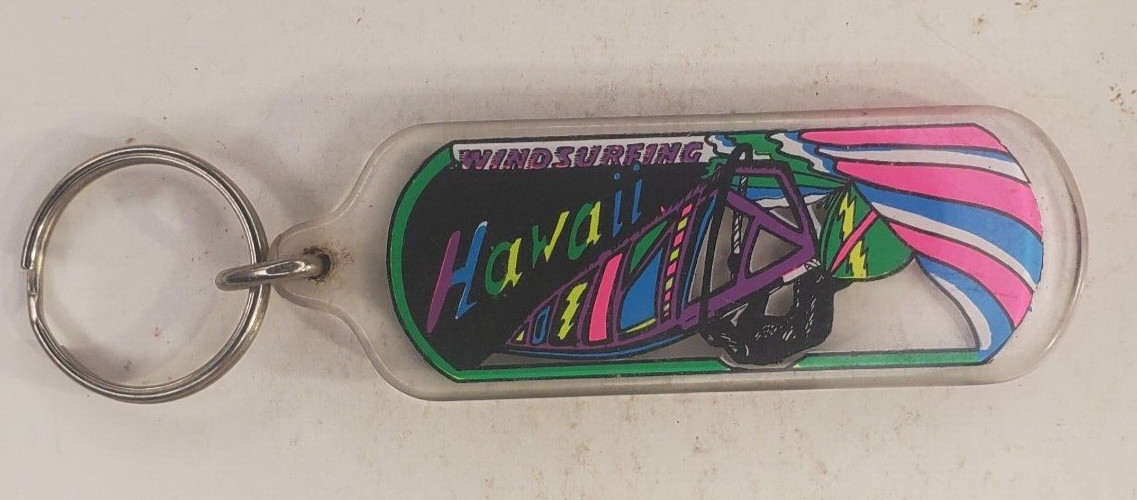 Vintage Hawaii Souvenir Acrylic Keychain Keyring Windsurfing