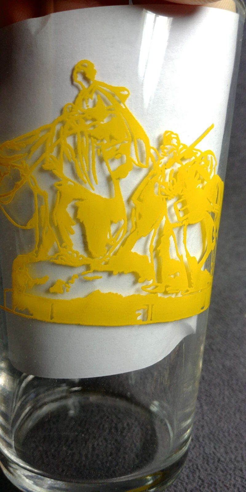 2 1850-1950 Kansas City Centennial Drinking Glass Yellow Red Indian Scout Horse
