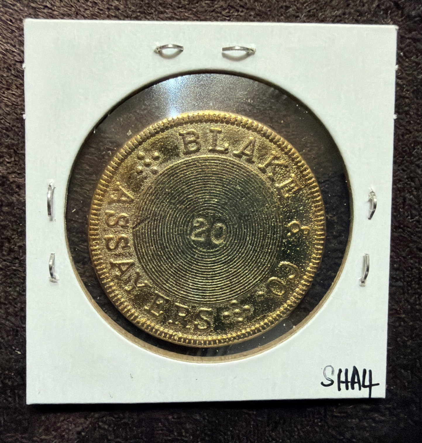 1855 BLAKE & CO ASSAYERS~SACRAMENTO , CALIFORNIA 20 DOLLARS TOKEN-31MM