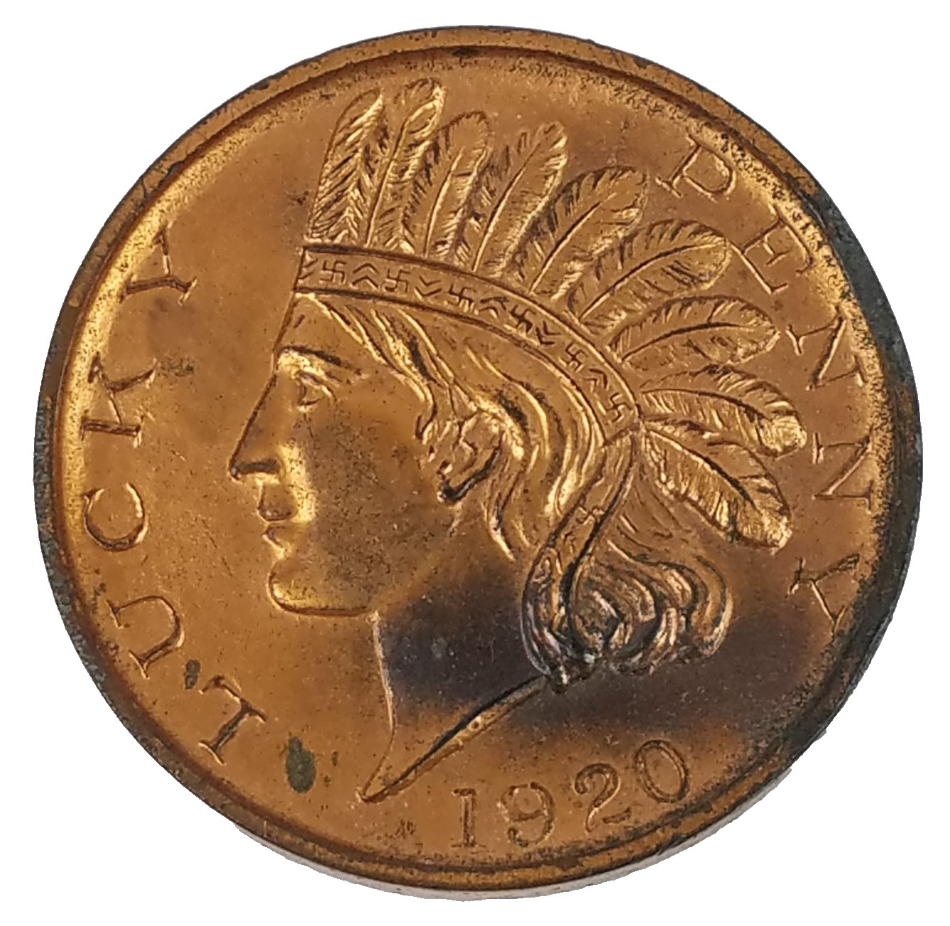 Vtg Lucky Penny Souvenir 1920 Indian Head Washington DC Capitol 3″ Copper Color